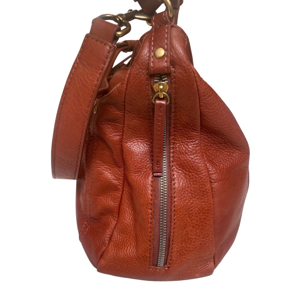 American Leather Co Brandy Brown Pebbled Leather Hobo Crossbody Bag Large - Picture 5 of 12